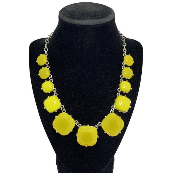 Vintage Silver Tone & Yellow Stone Statement Collar Necklace (1918) - Picture 1 of 7